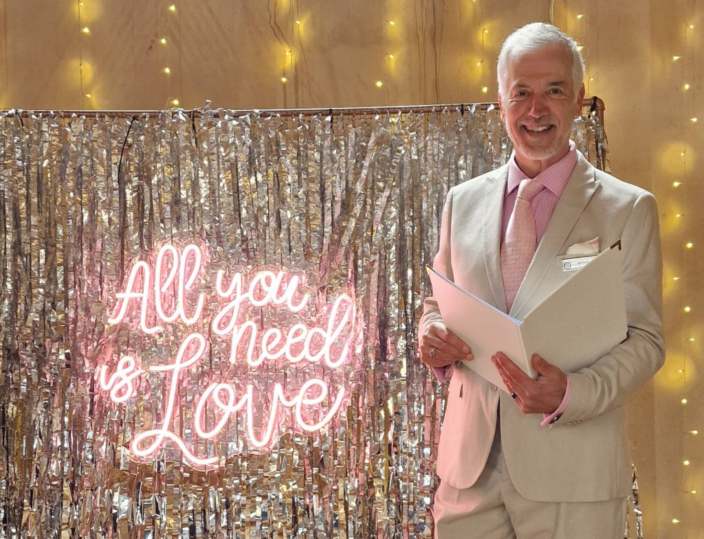 Sussex Wedding Celebrant Mark Inscoe at The Yoghurt Rooms, East Sussex Quirky Wedding Fayre March 2024